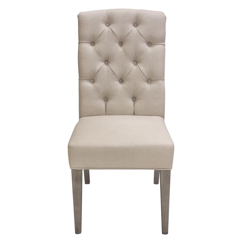 Set of Two Napa Tufted Dining Side Chairs in Sand Linen Fabric with Wood Legs in Grey Oak Finish by Diamond Sofa. Picture 25