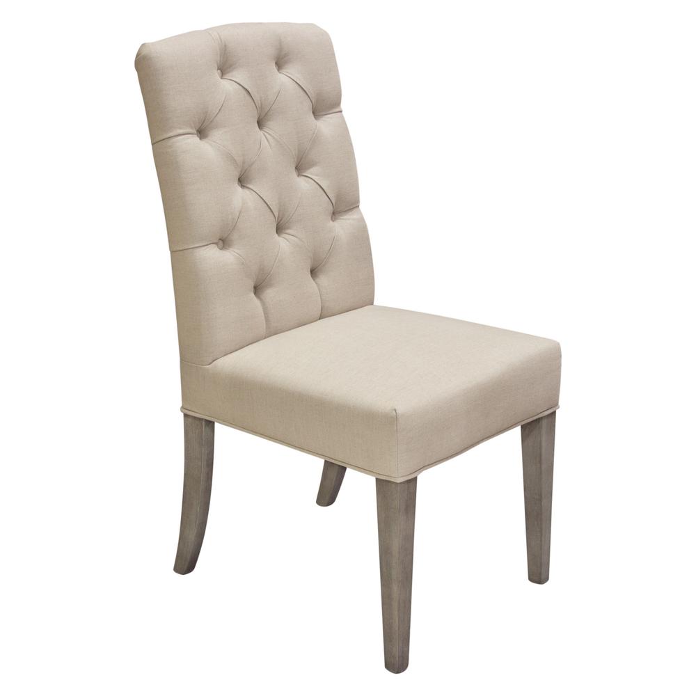 Set of Two Napa Tufted Dining Side Chairs in Sand Linen Fabric with Wood Legs in Grey Oak Finish by Diamond Sofa. Picture 26