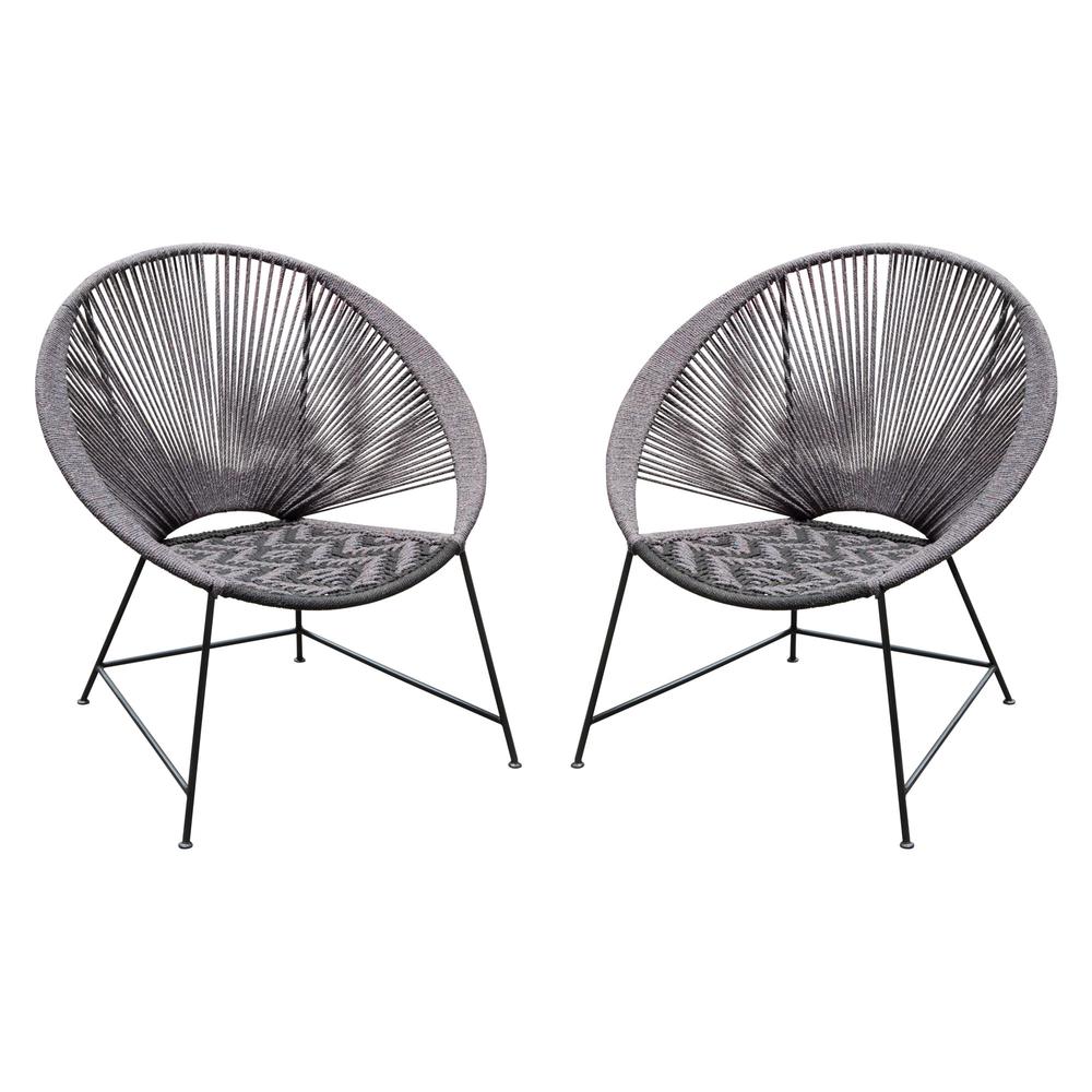 Pablo 2-Pack Accent Chairs in Black/Grey Rope w/ Black Metal Frame by Diamond Sofa. Picture 1