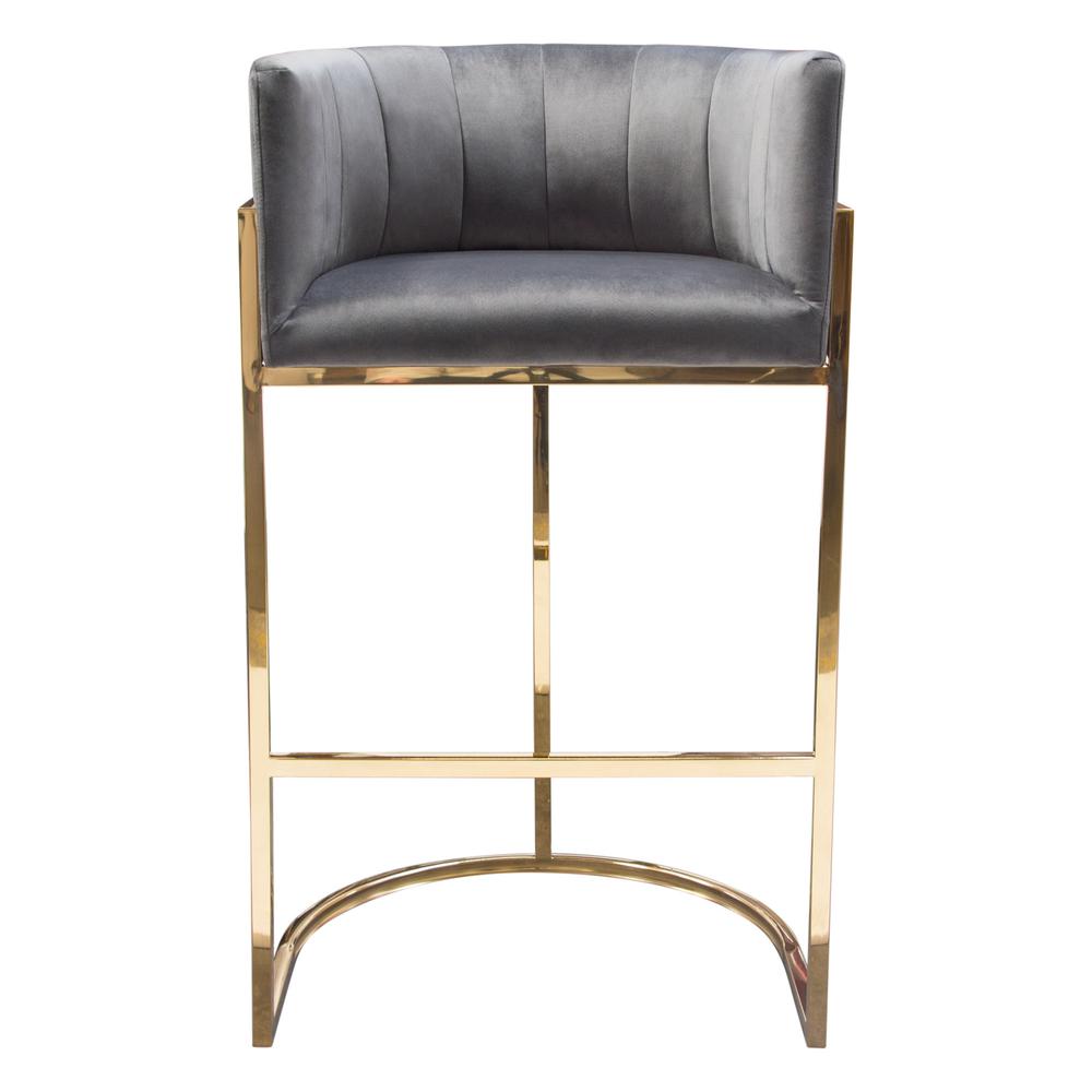 Pandora Bar Height Chair in Grey Velvet with Polished Gold Frame by Diamond Sofa. Picture 1