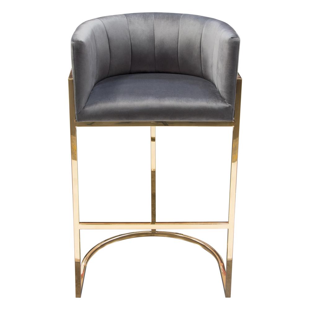 Pandora Bar Height Chair in Grey Velvet with Polished Gold Frame by Diamond Sofa. Picture 19