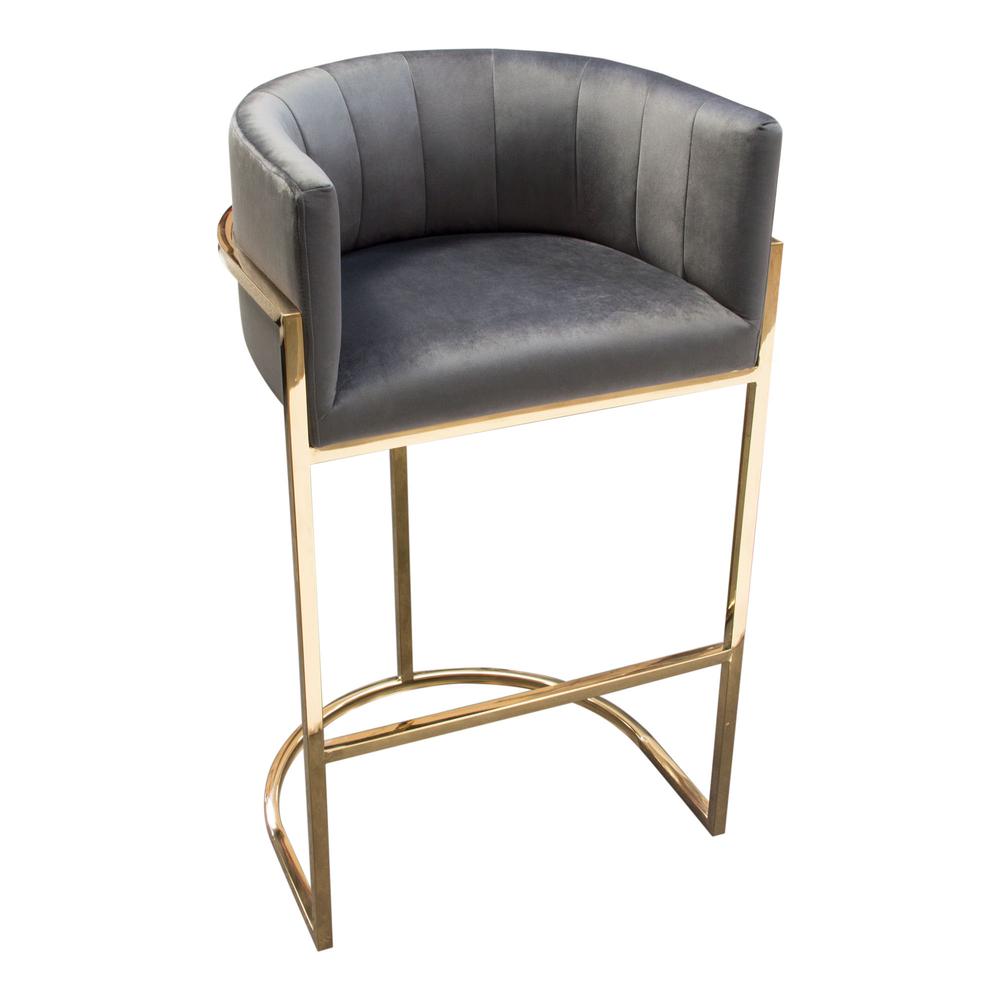 Pandora Bar Height Chair in Grey Velvet with Polished Gold Frame by Diamond Sofa. Picture 18