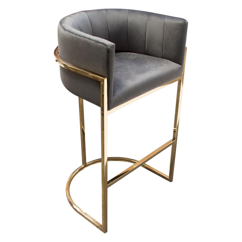 Pandora Bar Height Chair in Grey Velvet with Polished Gold Frame by Diamond Sofa. Picture 23