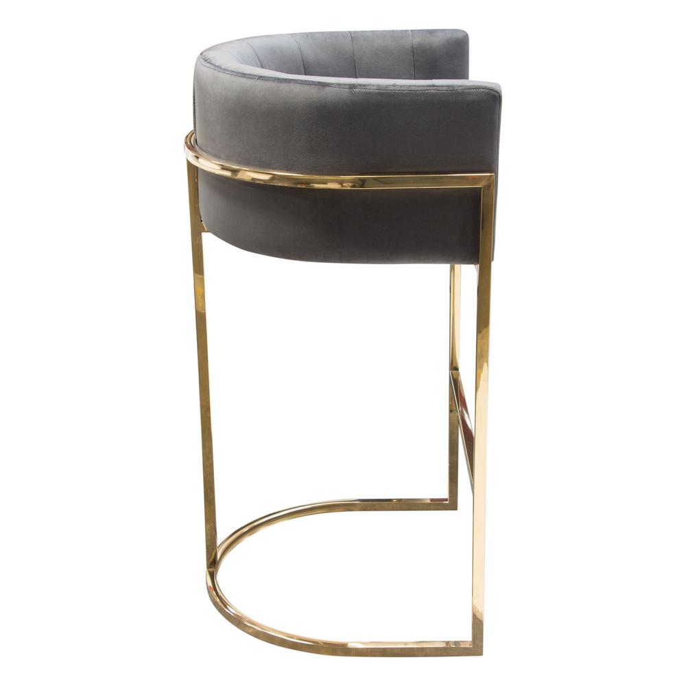 Pandora Bar Height Chair in Grey Velvet with Polished Gold Frame by Diamond Sofa. Picture 24