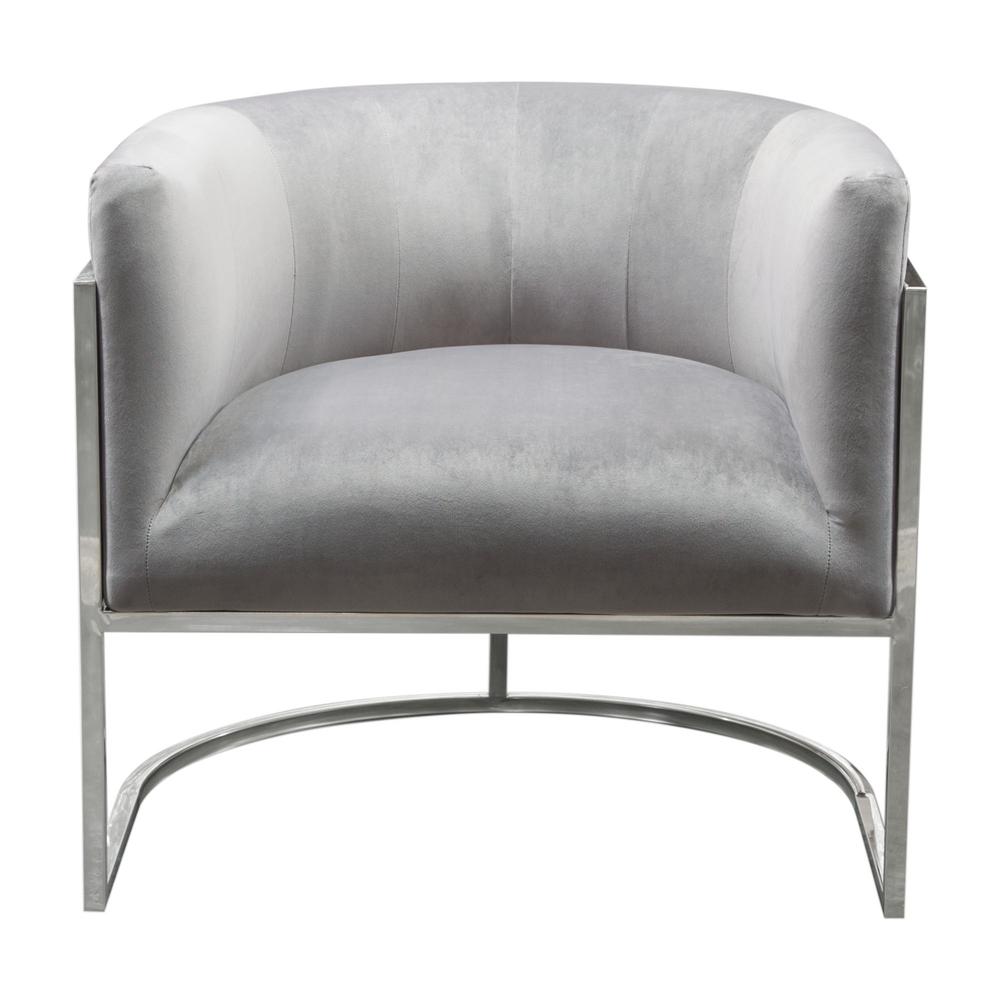 Pandora Accent Chair in Grey Velvet with Polished Silver Stainless Steel Frame by Diamond Sofa. Picture 1