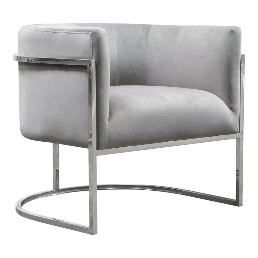 Pandora Accent Chair in Grey Velvet with Polished Silver Stainless Steel Frame by Diamond Sofa. Picture 25