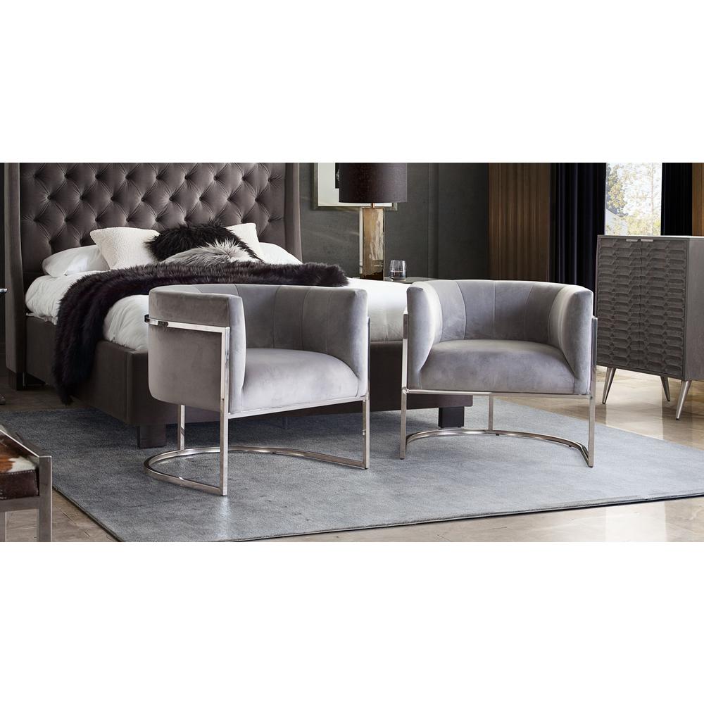 Pandora Accent Chair in Grey Velvet with Polished Silver Stainless Steel Frame by Diamond Sofa. Picture 26