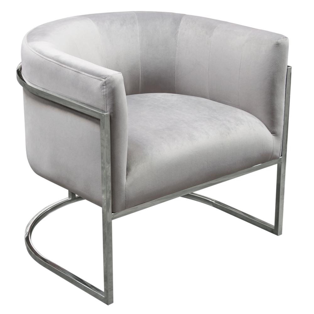 Pandora Accent Chair in Grey Velvet with Polished Silver Stainless Steel Frame by Diamond Sofa. Picture 28