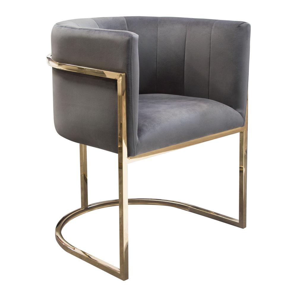 Pandora Dining Chair in Grey Velvet with Polished Gold Frame by Diamond Sofa. Picture 14