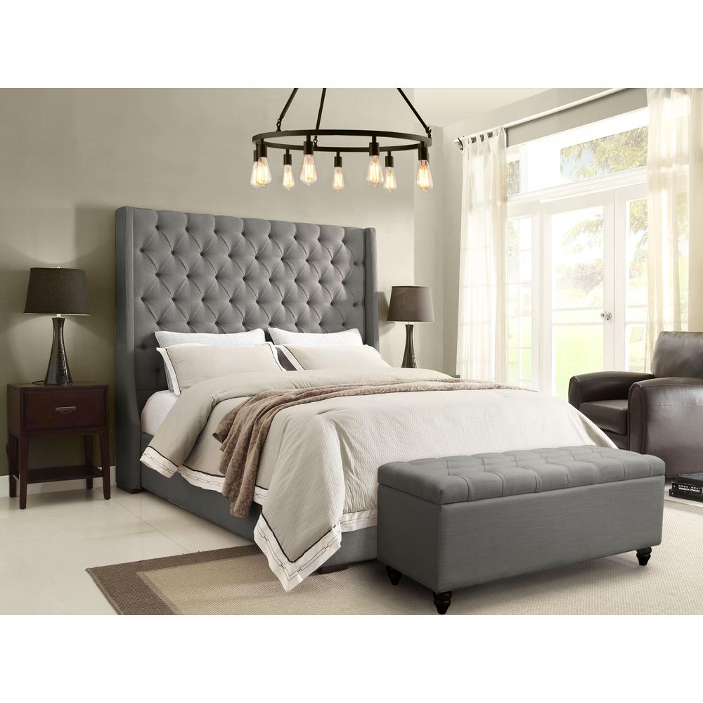 Park Avenue Eastern King Tufted Bed with Wing in Grey Linen. Picture 11