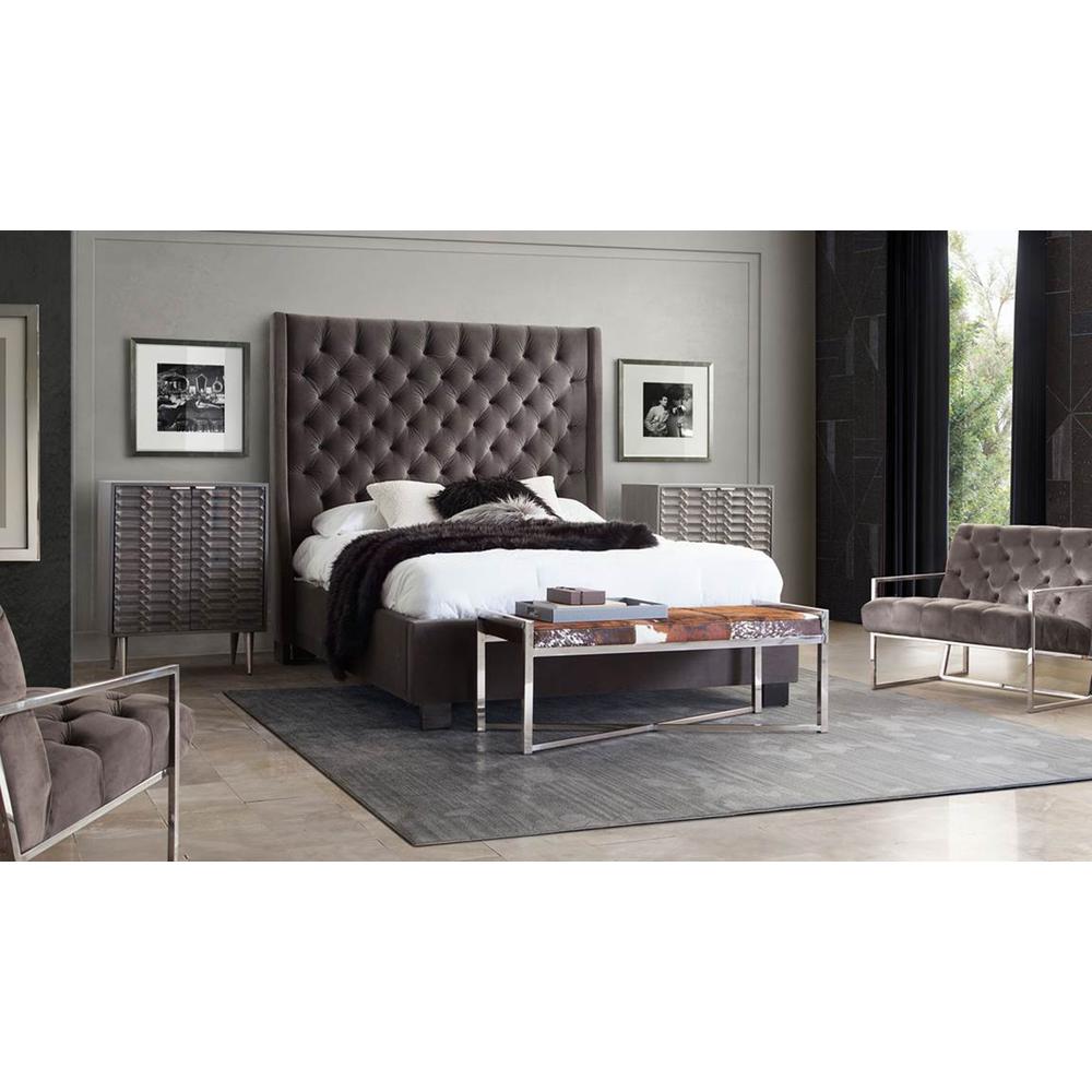 Park Avenue Eastern King Tufted Bed with Vintage Wing in Smoke Grey Velvet by Diamond Sofa. Picture 23