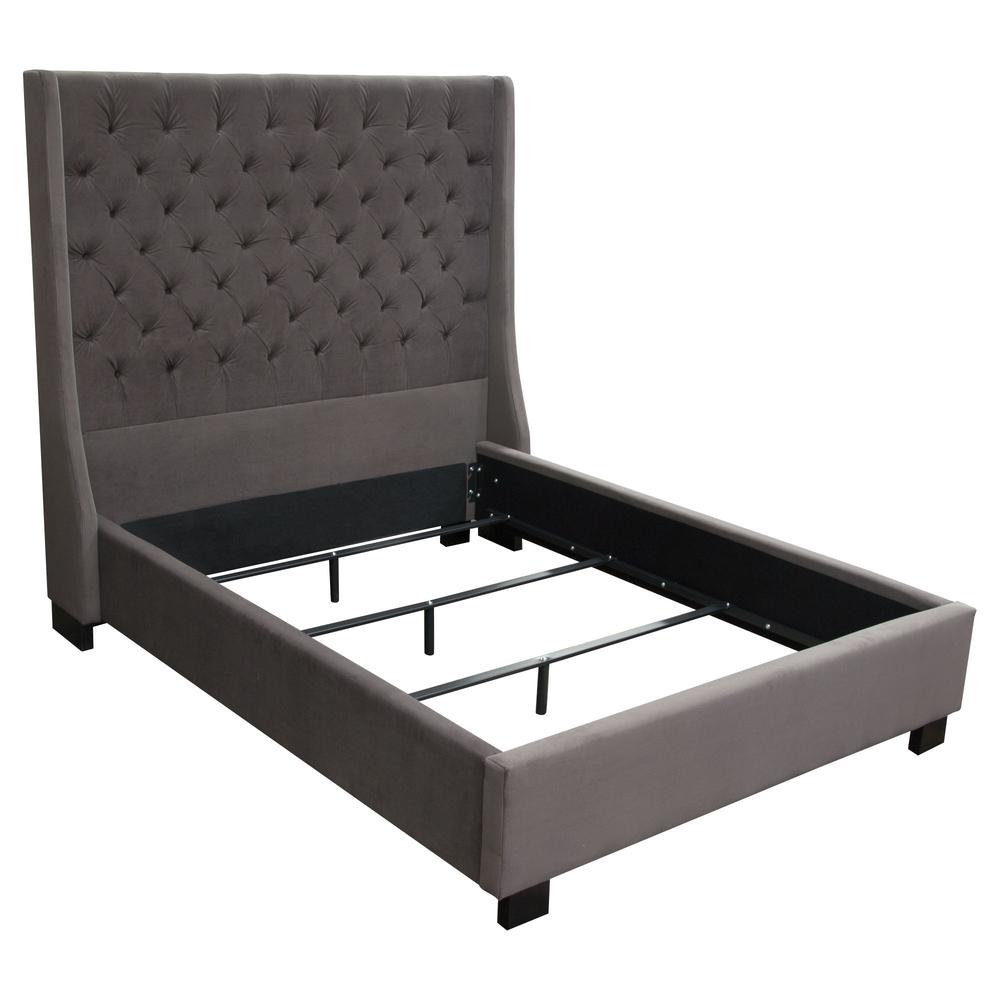 Park Avenue Eastern King Tufted Bed with Vintage Wing in Smoke Grey Velvet by Diamond Sofa. Picture 26
