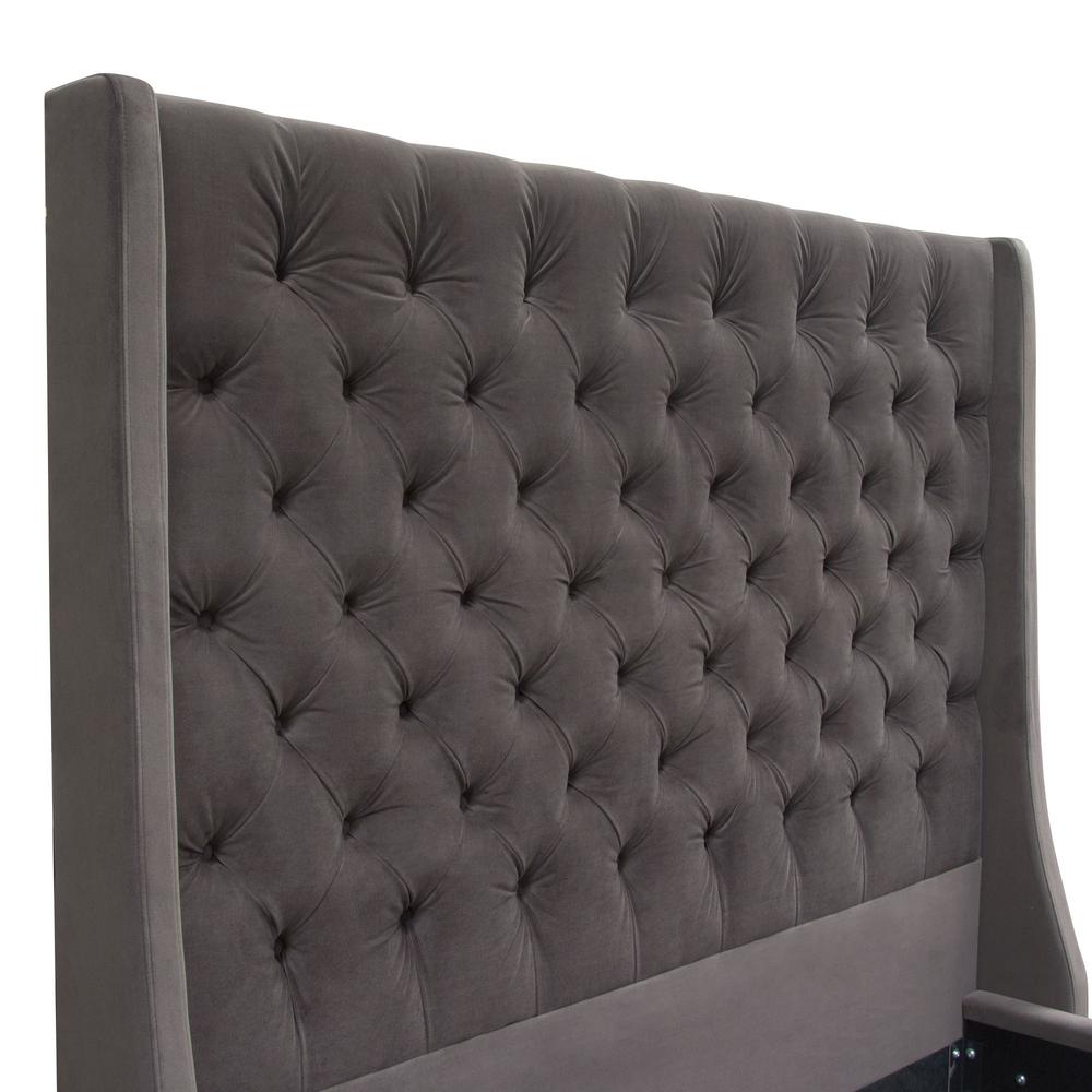 Park Avenue Eastern King Tufted Bed with Vintage Wing in Smoke Grey Velvet by Diamond Sofa. Picture 35