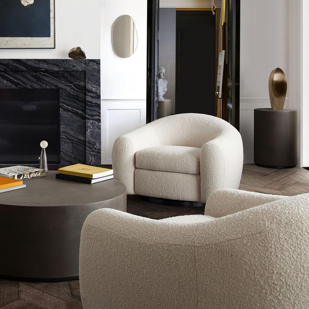 Pascal Swivel Chair in Bone Boucle Textured Fabric w/ Contoured Arms & Back by Diamond Sofa. Picture 16