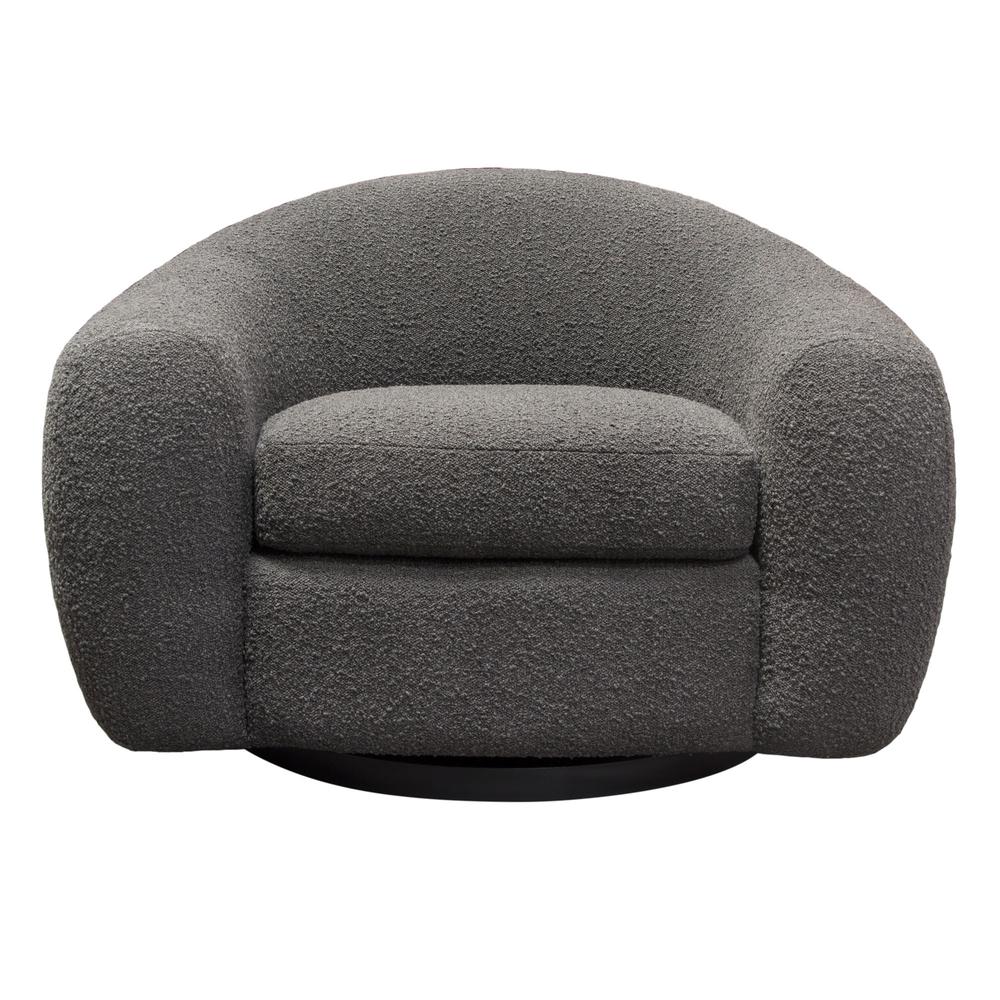 Pascal Swivel Chair in Charcoal Boucle Textured Fabric w/ Contoured Arms & Back by Diamond Sofa. Picture 1