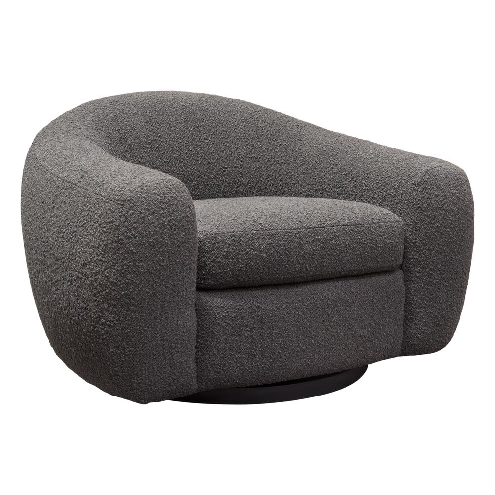 Pascal Swivel Chair in Charcoal Boucle Textured Fabric w/ Contoured Arms & Back by Diamond Sofa. Picture 20