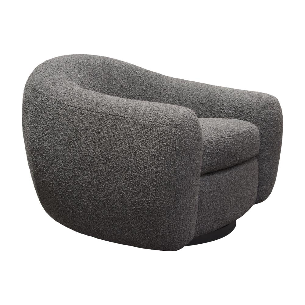 Pascal Swivel Chair in Charcoal Boucle Textured Fabric w/ Contoured Arms & Back by Diamond Sofa. Picture 5