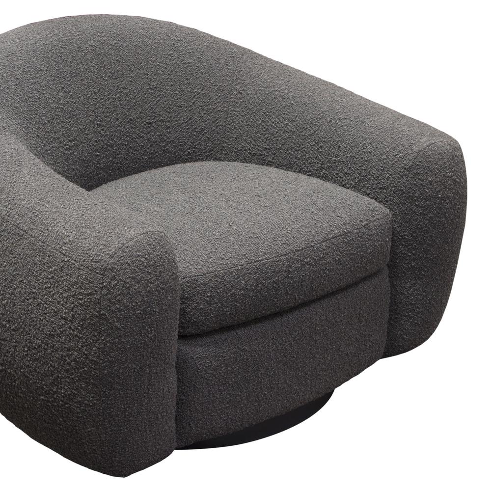 Pascal Swivel Chair in Charcoal Boucle Textured Fabric w/ Contoured Arms & Back by Diamond Sofa. Picture 22