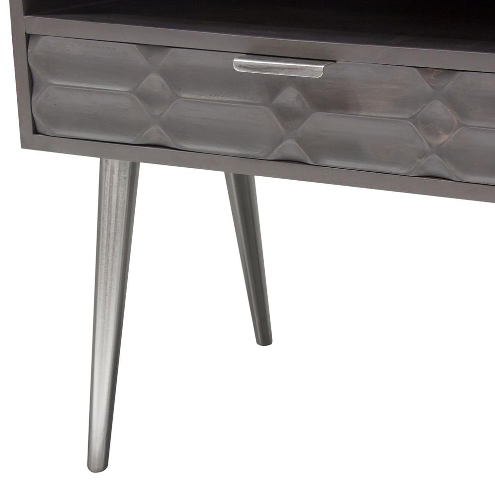 Petra Solid Mango Wood 1-Drawer Accent Table in Smoke Grey Finish w/ Nickel Legs. Picture 23