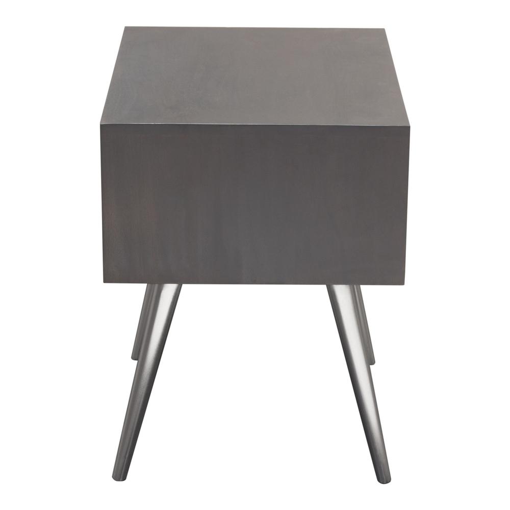 Petra Solid Mango Wood 1-Drawer Accent Table in Smoke Grey Finish w/ Nickel Legs. Picture 21