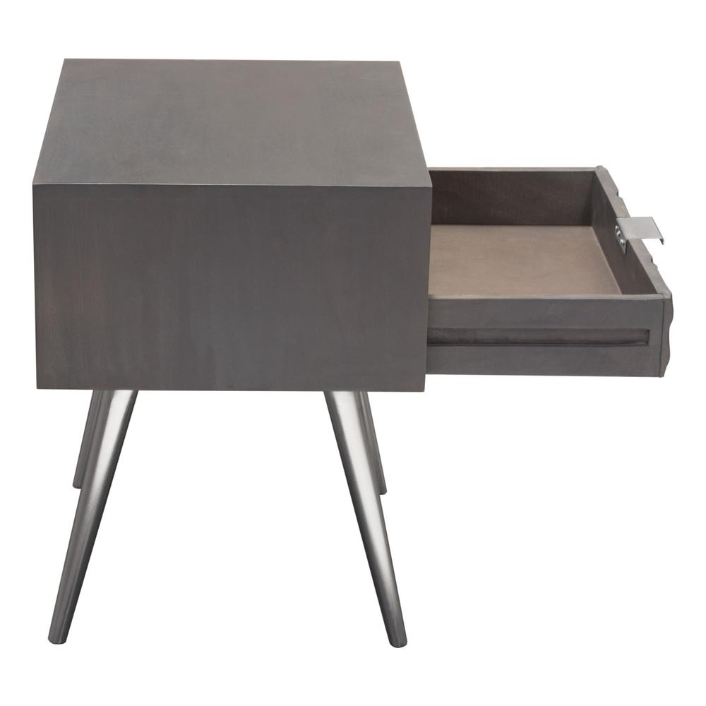 Petra Solid Mango Wood 1-Drawer Accent Table in Smoke Grey Finish w/ Nickel Legs. Picture 26