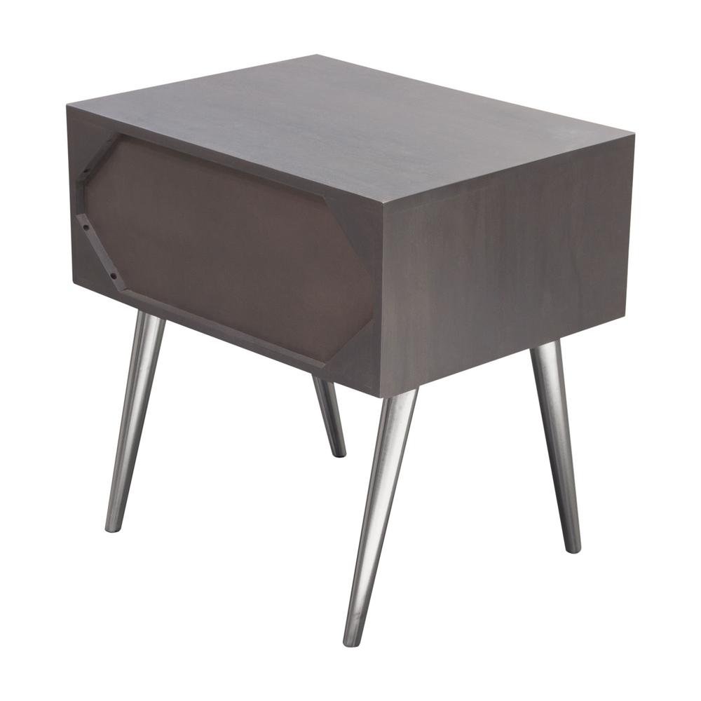 Petra Solid Mango Wood 1-Drawer Accent Table in Smoke Grey Finish w/ Nickel Legs. Picture 20