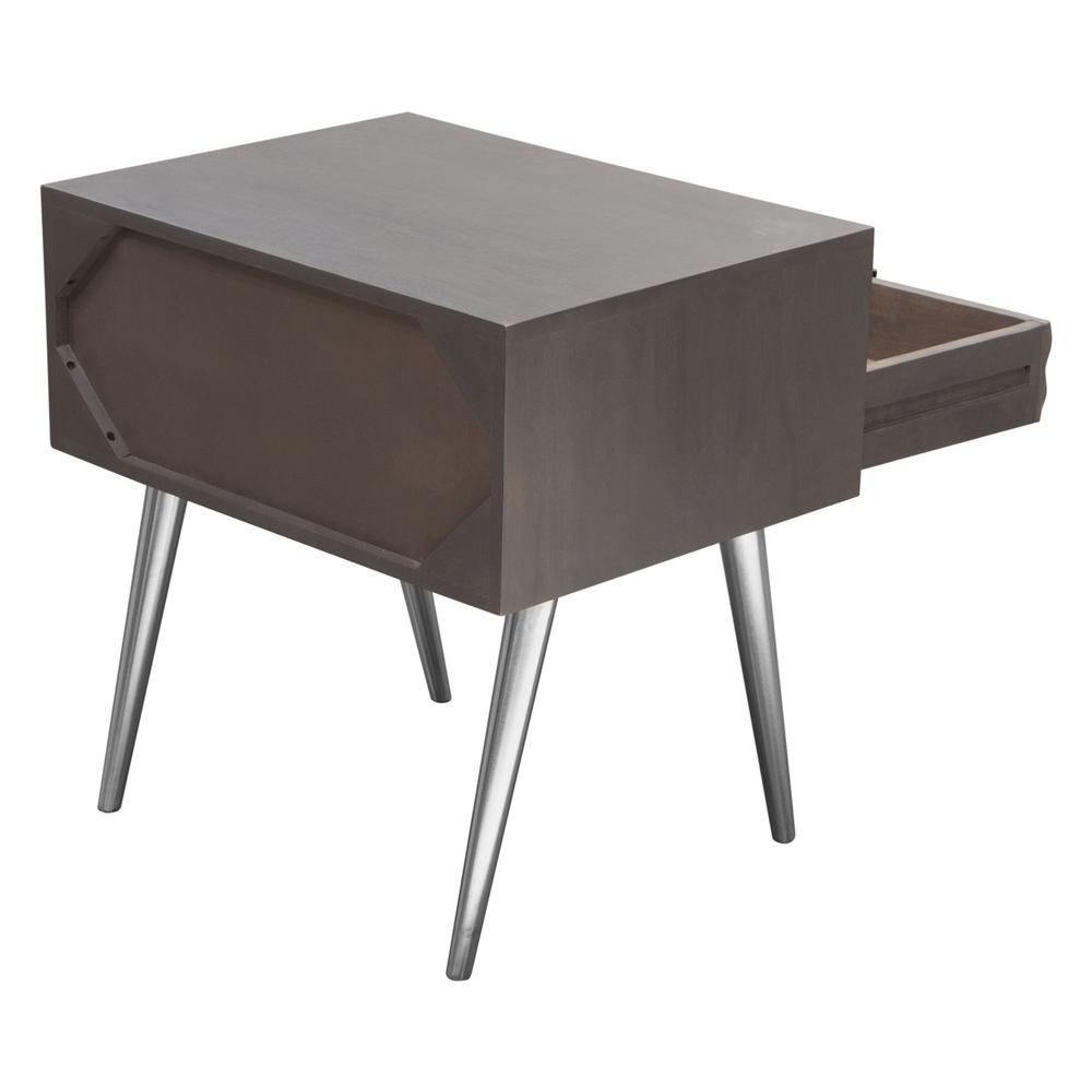 Petra Solid Mango Wood 1-Drawer Accent Table in Smoke Grey Finish w/ Nickel Legs. Picture 25