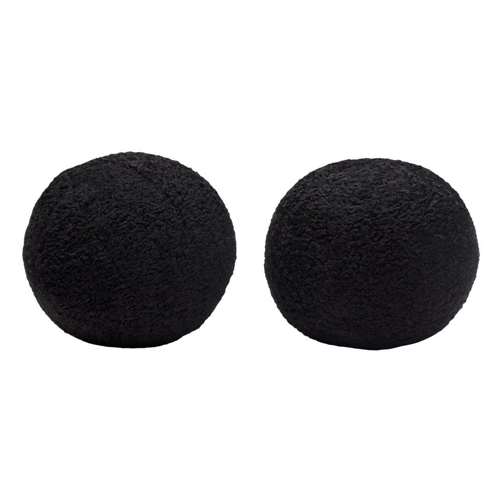 Set of (2) 10" Round Accent Pillows in Black Faux Sheepskin by Diamond Sofa. Picture 1