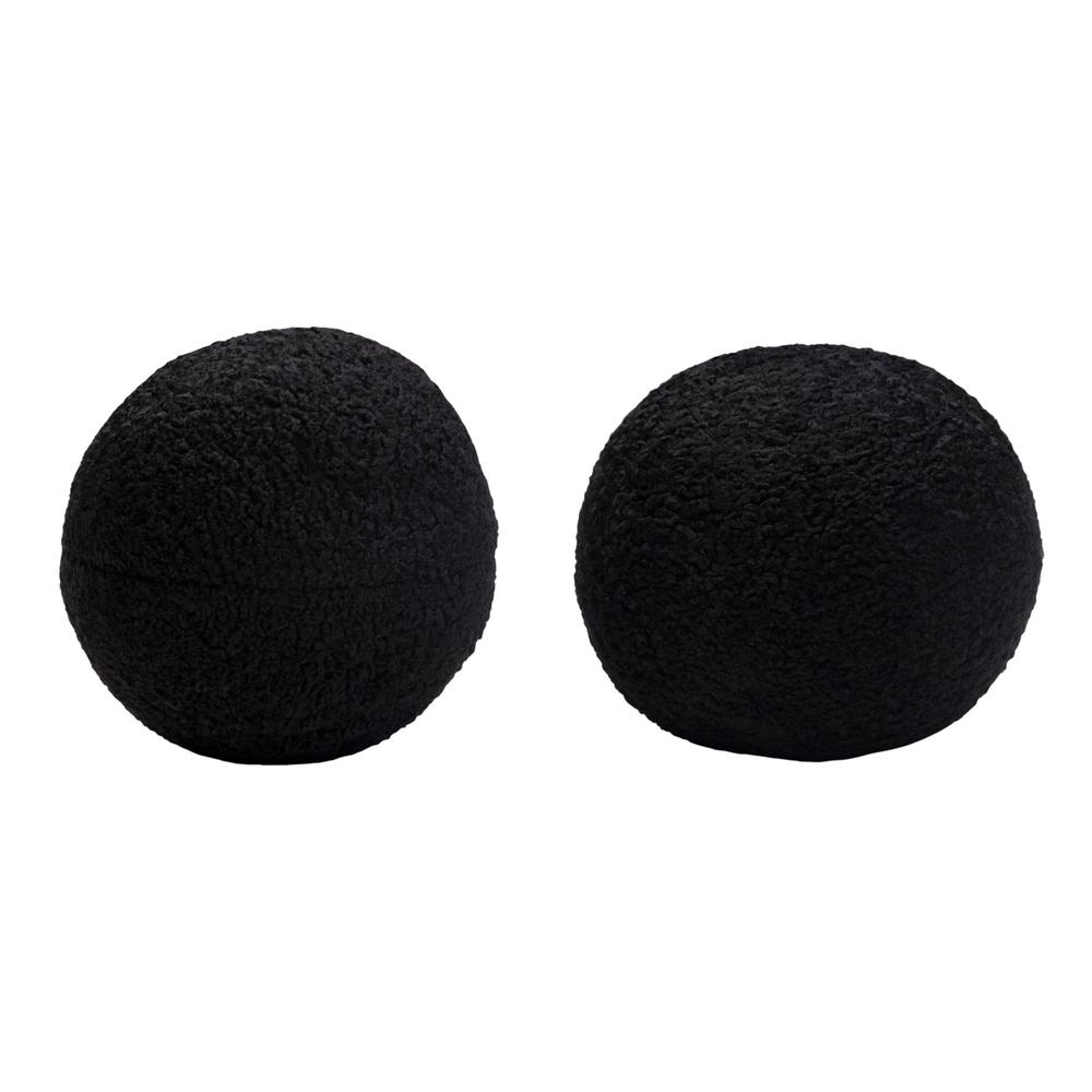 Set of (2) 10" Round Accent Pillows in Black Faux Sheepskin by Diamond Sofa. Picture 12