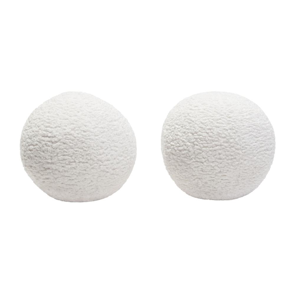 Set of (2) 10" Round Accent Pillows in White Faux Sheepskin by Diamond Sofa. Picture 1