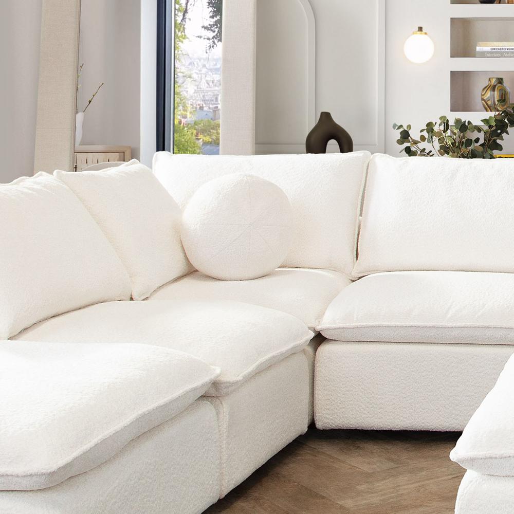 Single 14" Round Accent Pillow Ball in White Faux Shearling by Diamond Sofa. Picture 7