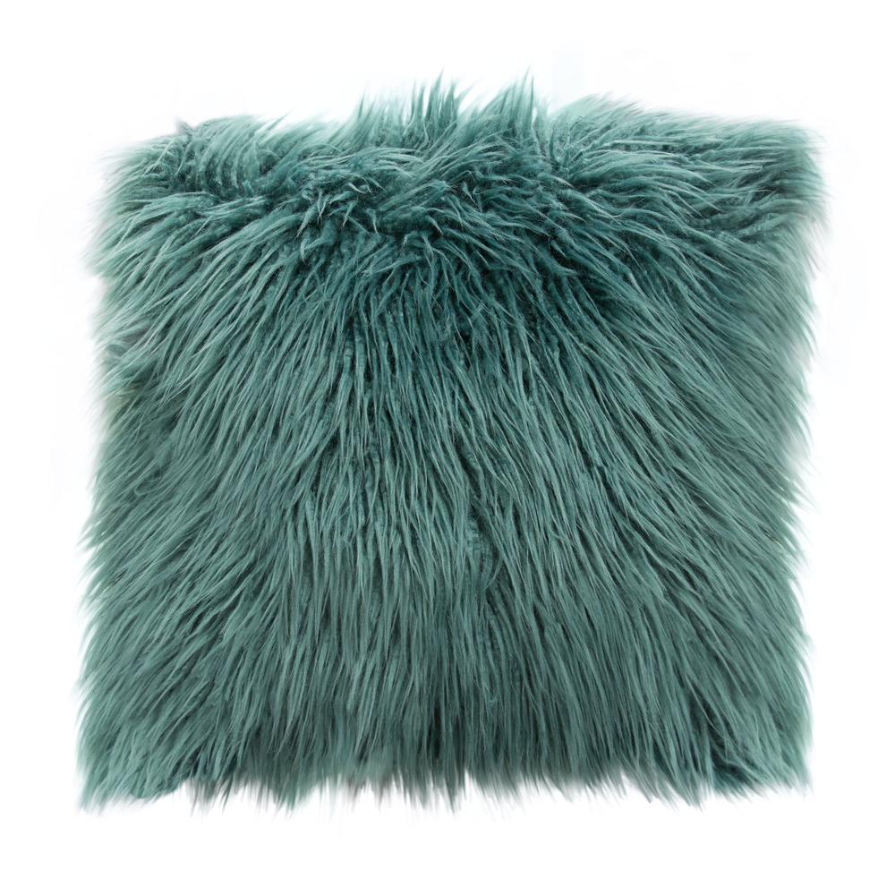 18" Square Accent Pillow in Teal Dual-Sided Faux Fur. Picture 1