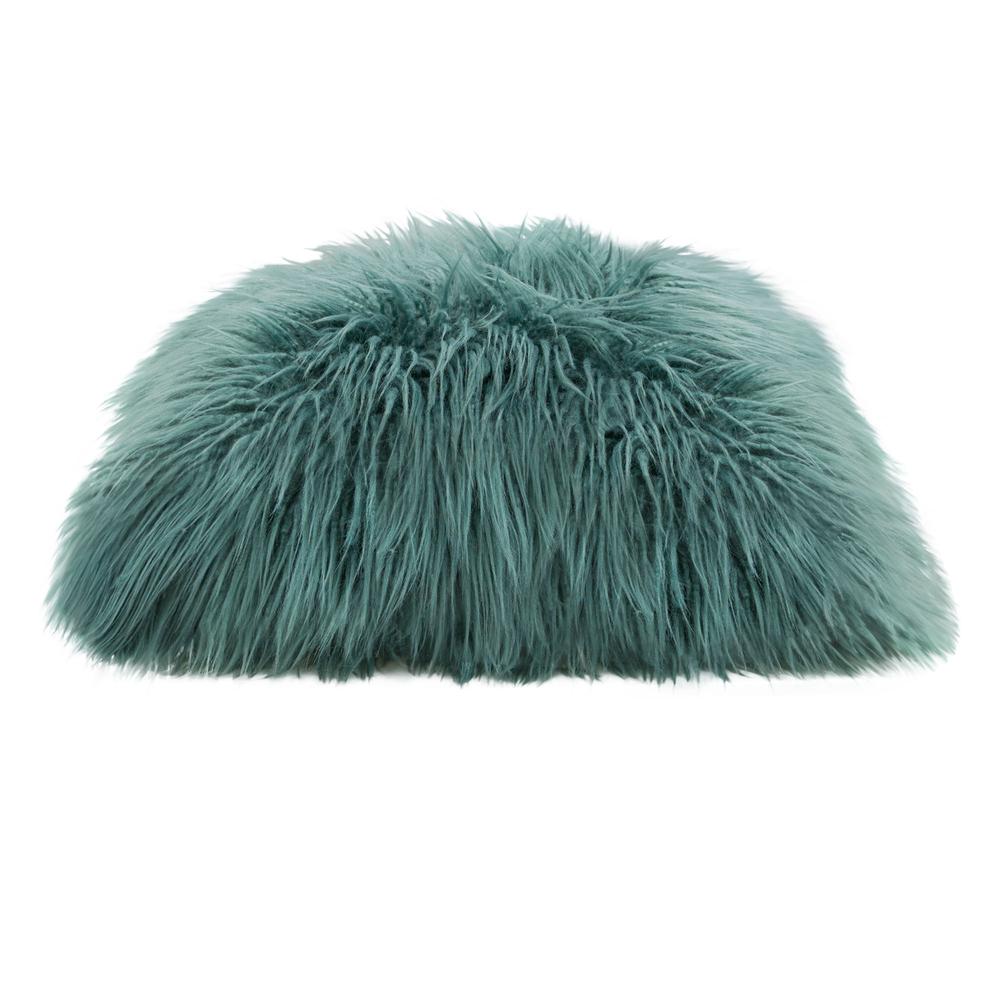 18" Square Accent Pillow in Teal Dual-Sided Faux Fur. Picture 10