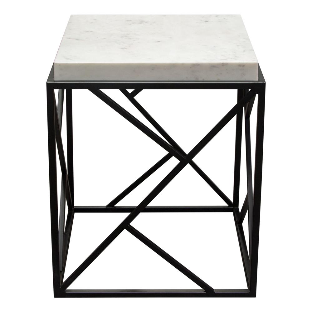 Plymouth Square Accent Table w/ Genuine Grey Marble Top & Black Metal Base. Picture 1