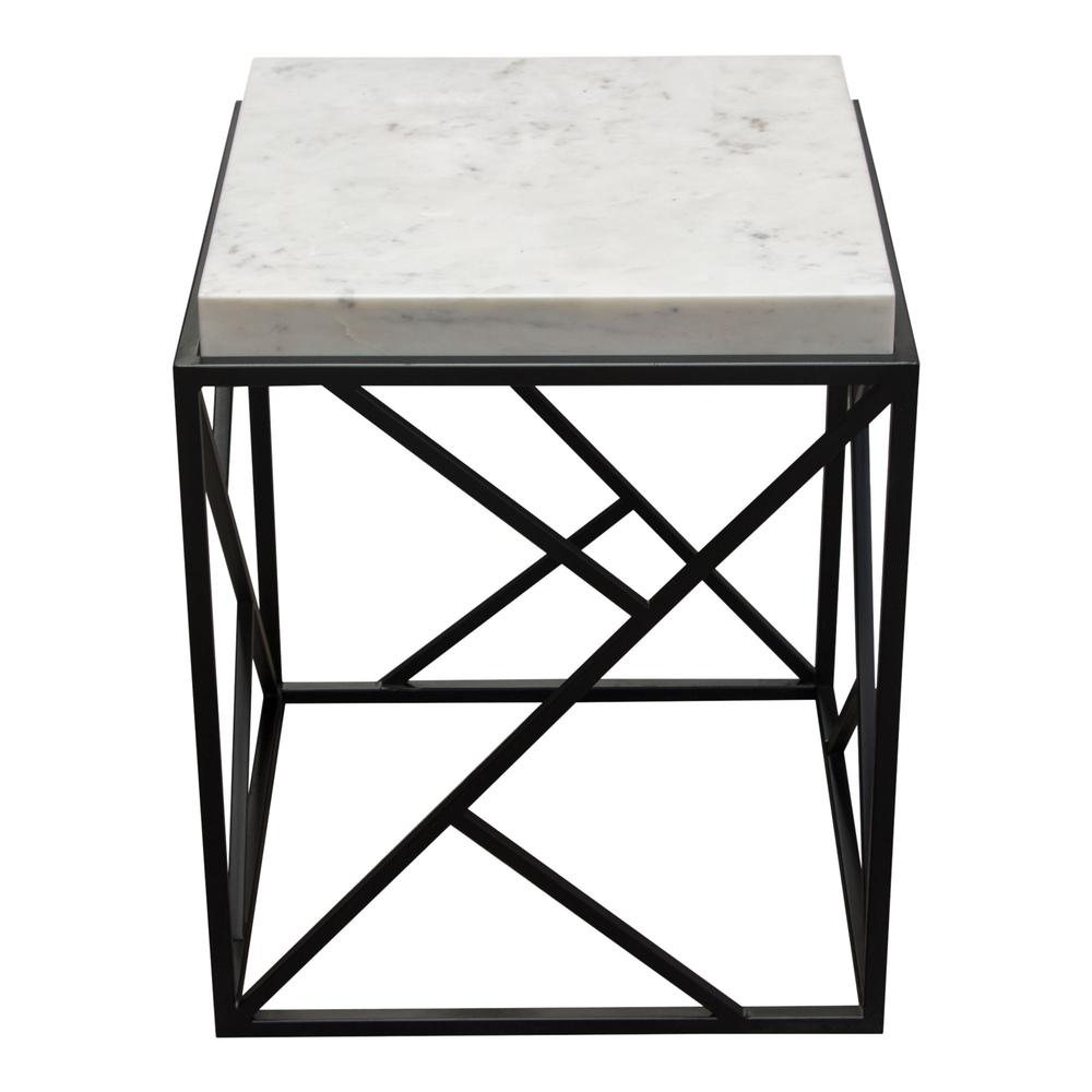 Plymouth Square Accent Table w/ Genuine Grey Marble Top & Black Metal Base. Picture 18