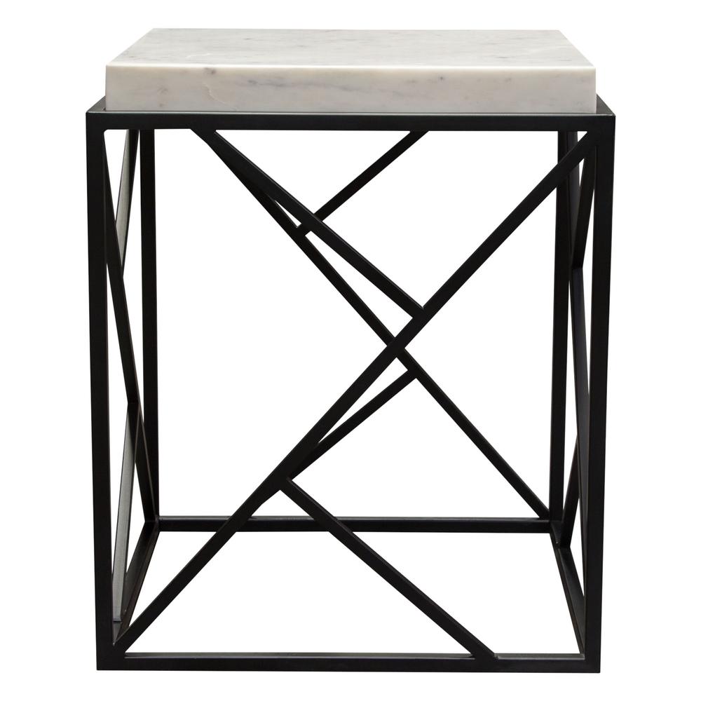 Plymouth Square Accent Table w/ Genuine Grey Marble Top & Black Metal Base. Picture 16