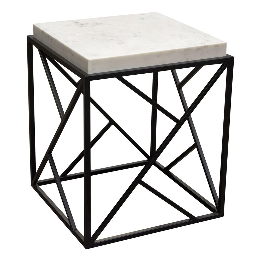 Plymouth Square Accent Table w/ Genuine Grey Marble Top & Black Metal Base. Picture 21