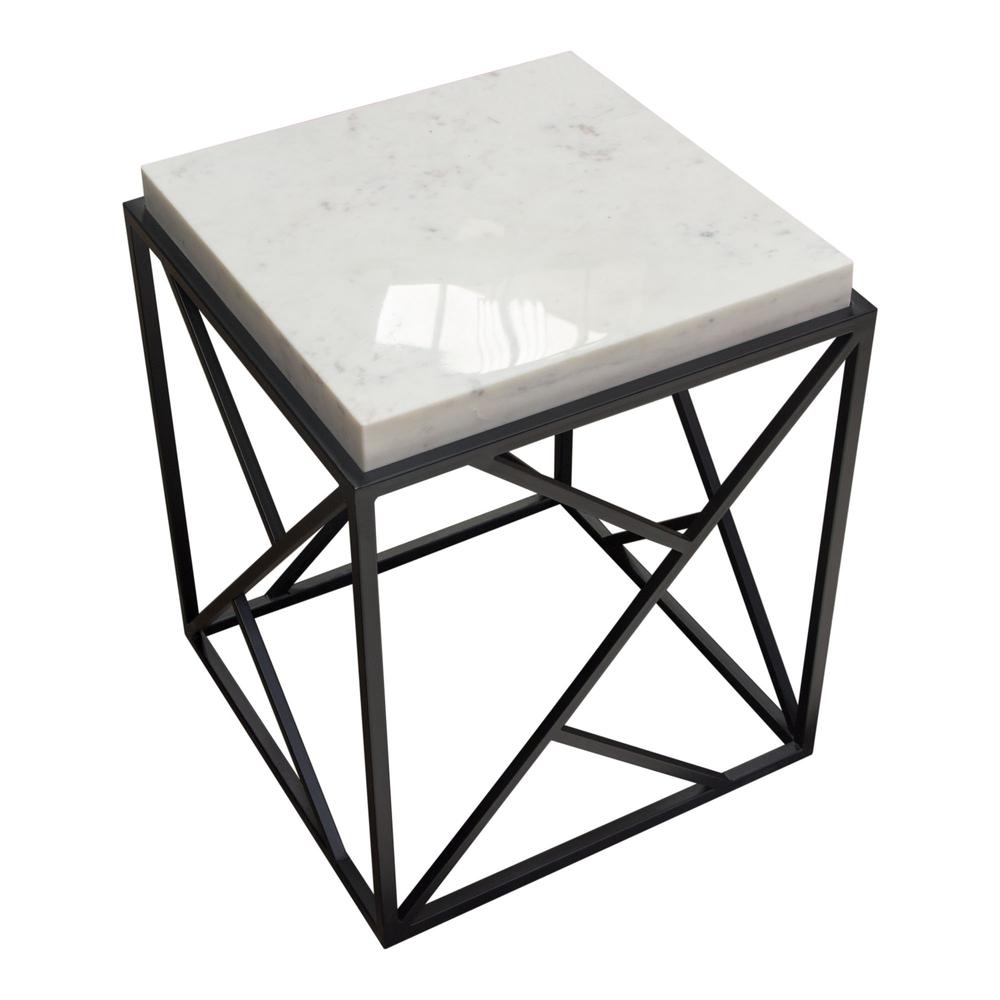 Plymouth Square Accent Table w/ Genuine Grey Marble Top & Black Metal Base. Picture 25