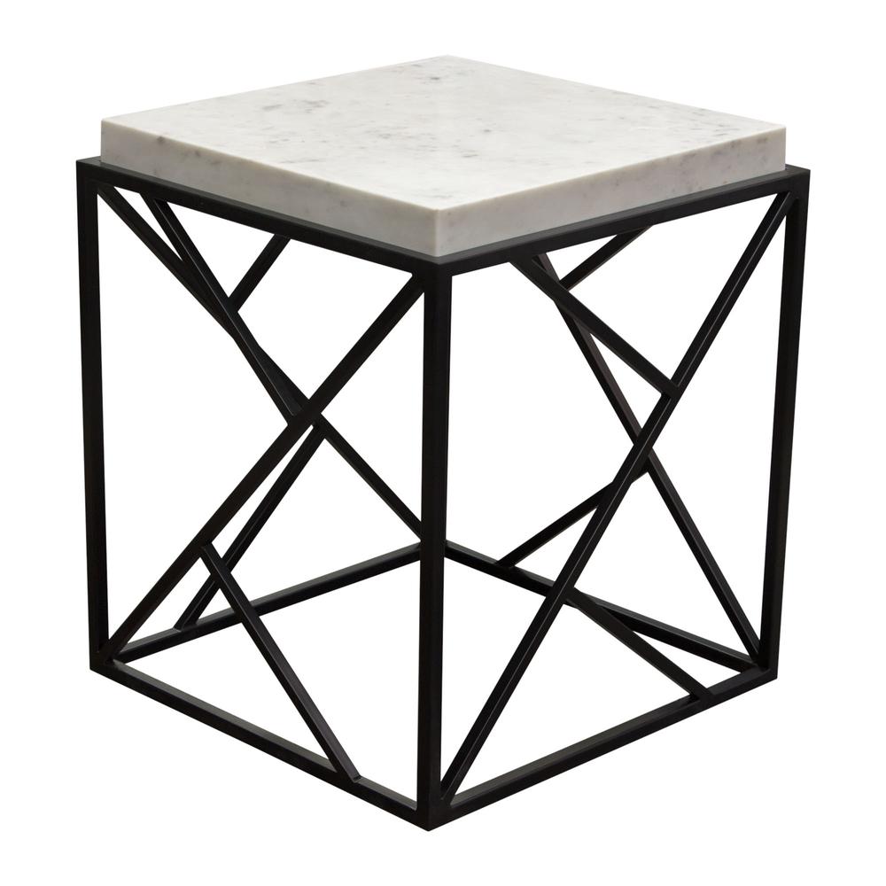 Plymouth Square Accent Table w/ Genuine Grey Marble Top & Black Metal Base. Picture 26