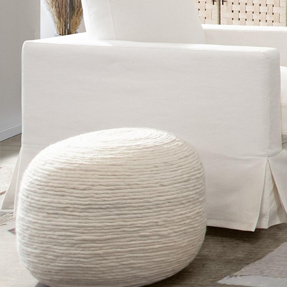 Round Pouf in White Dyed Natural Wool by Diamond Sofa. Picture 12