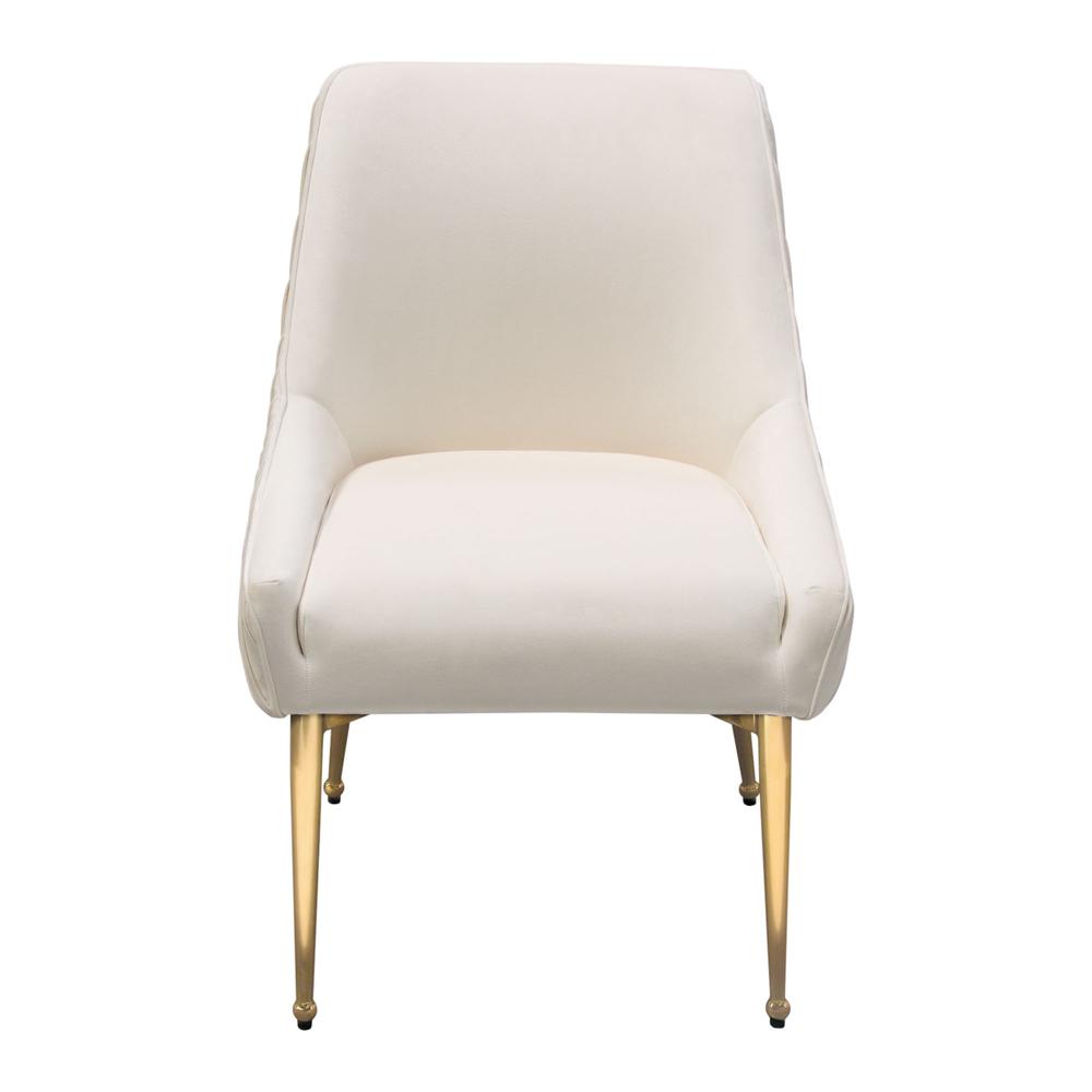 Set of (2) Quinn Dining Chairs w/ Vertical Outside Pleat Detail and Contoured Arm in Cream Velvet w/ Brushed Gold Metal Leg by Diamond Sofa. Picture 15