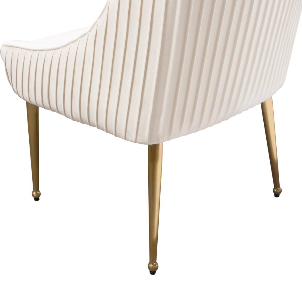 Set of (2) Quinn Dining Chairs w/ Vertical Outside Pleat Detail and Contoured Arm in Cream Velvet w/ Brushed Gold Metal Leg by Diamond Sofa. Picture 17