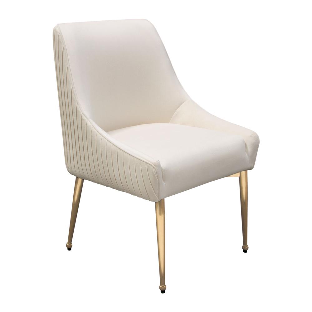 Set of (2) Quinn Dining Chairs w/ Vertical Outside Pleat Detail and Contoured Arm in Cream Velvet w/ Brushed Gold Metal Leg by Diamond Sofa. Picture 18