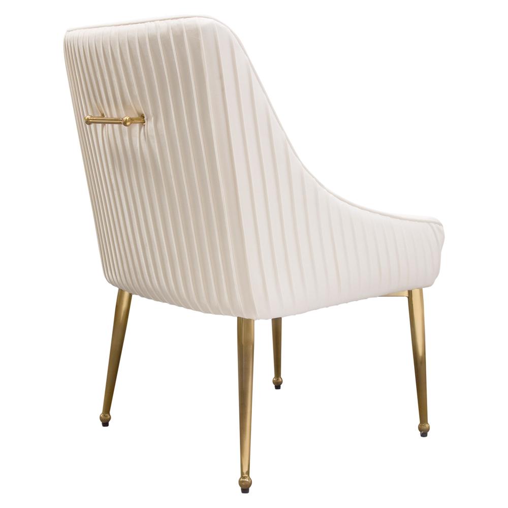Set of (2) Quinn Dining Chairs w/ Vertical Outside Pleat Detail and Contoured Arm in Cream Velvet w/ Brushed Gold Metal Leg by Diamond Sofa. Picture 21
