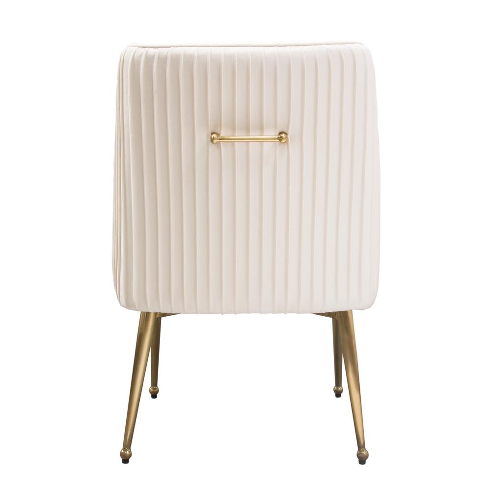 Set of (2) Quinn Dining Chairs w/ Vertical Outside Pleat Detail and Contoured Arm in Cream Velvet w/ Brushed Gold Metal Leg by Diamond Sofa. Picture 24