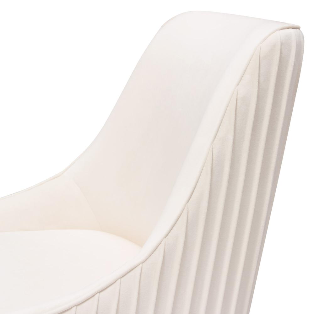 Set of (2) Quinn Dining Chairs w/ Vertical Outside Pleat Detail and Contoured Arm in Cream Velvet w/ Brushed Gold Metal Leg by Diamond Sofa. Picture 25