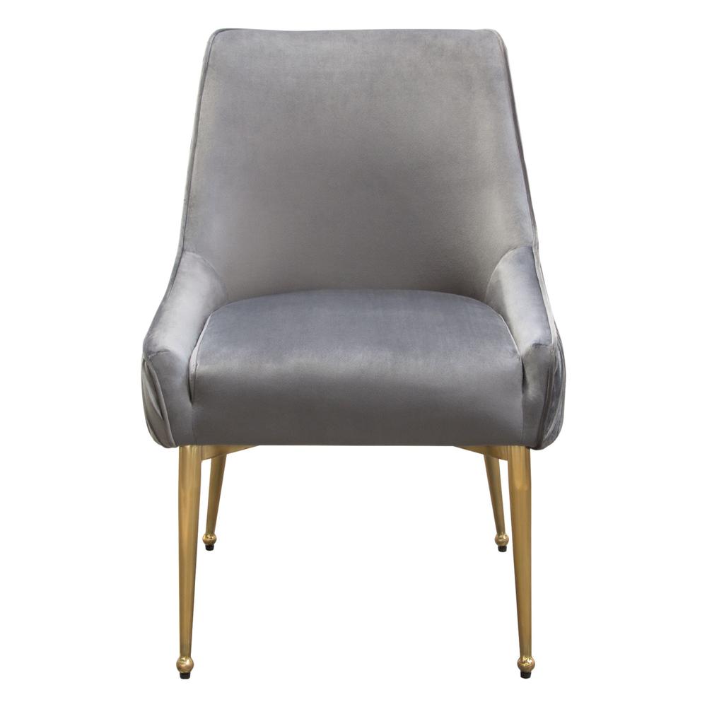 Set of (2) Quinn Dining Chairs w/ Vertical Outside Pleat Detail and Contoured Arm in Grey Velvet w/ Brushed Gold Metal Leg by Diamond Sofa. Picture 31