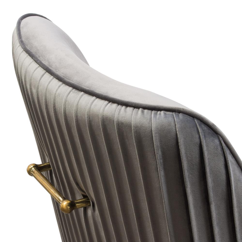 Set of (2) Quinn Dining Chairs w/ Vertical Outside Pleat Detail and Contoured Arm in Grey Velvet w/ Brushed Gold Metal Leg by Diamond Sofa. Picture 21