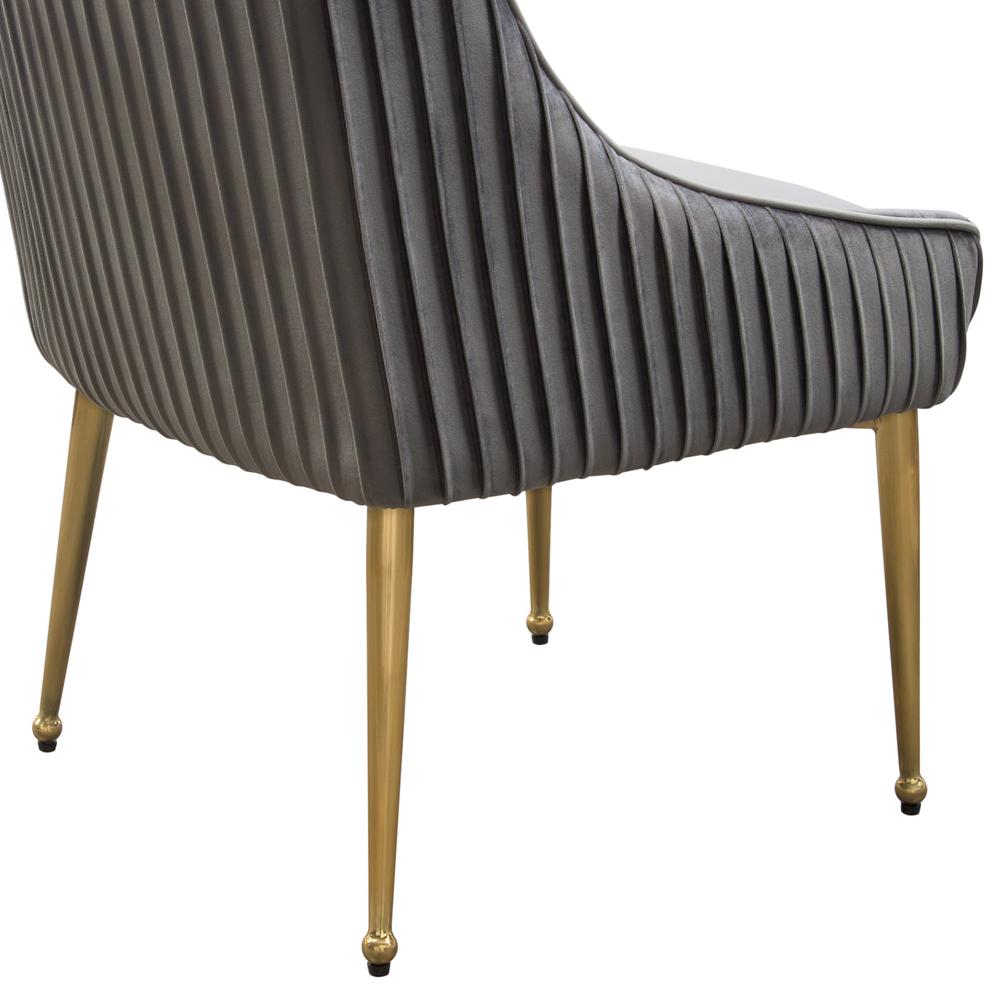 Set of (2) Quinn Dining Chairs w/ Vertical Outside Pleat Detail and Contoured Arm in Grey Velvet w/ Brushed Gold Metal Leg by Diamond Sofa. Picture 32