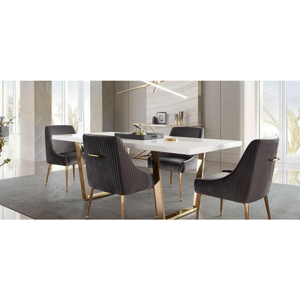 Set of (2) Quinn Dining Chairs w/ Vertical Outside Pleat Detail and Contoured Arm in Grey Velvet w/ Brushed Gold Metal Leg by Diamond Sofa. Picture 23
